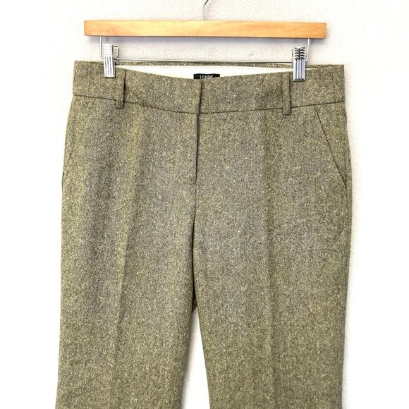 J Crew Favorite Fit Wool Dress Pants Womens 6 Green Office Tweed Trouser Vinage - Picture 3 of 15